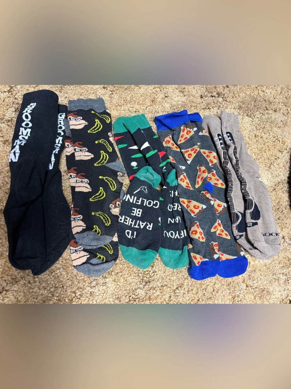 Novelty Men’s Black & Gray Patterned Crew Socks - Assorted Designs